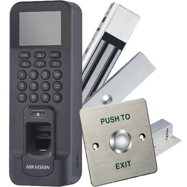 Terminal Kit Control de acceso lector de huellas y tarjetas Incluye Electroimán Botón de Salida y Montajes Z y L para imán DS-KAS261 HikVision - Imagen 2
