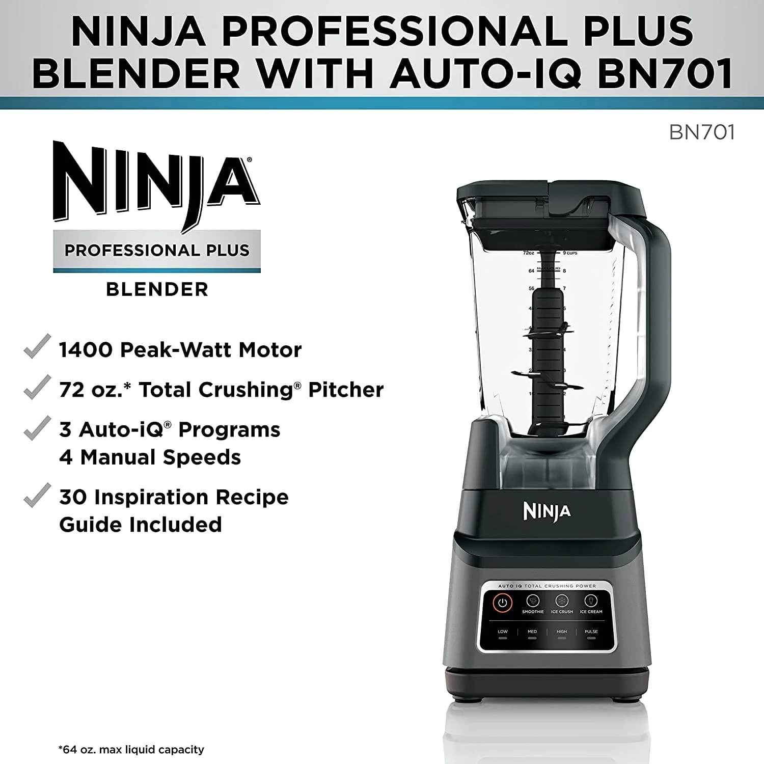 Licuadora Profesional Plus Blender 1400W Auto IQ Ninja - Imagen 9