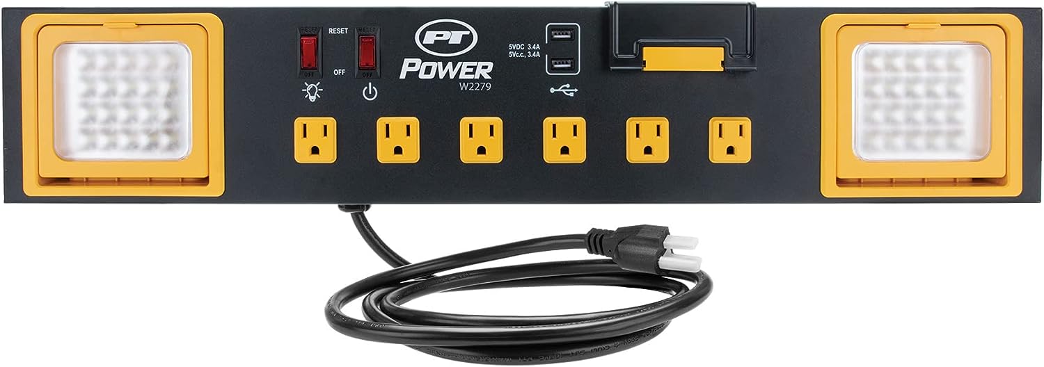 Estación de Carga y Trabajo 4 en 1 con 6 tomas, 2 puertos USB, 2 LED Giratorias - Imagen 8