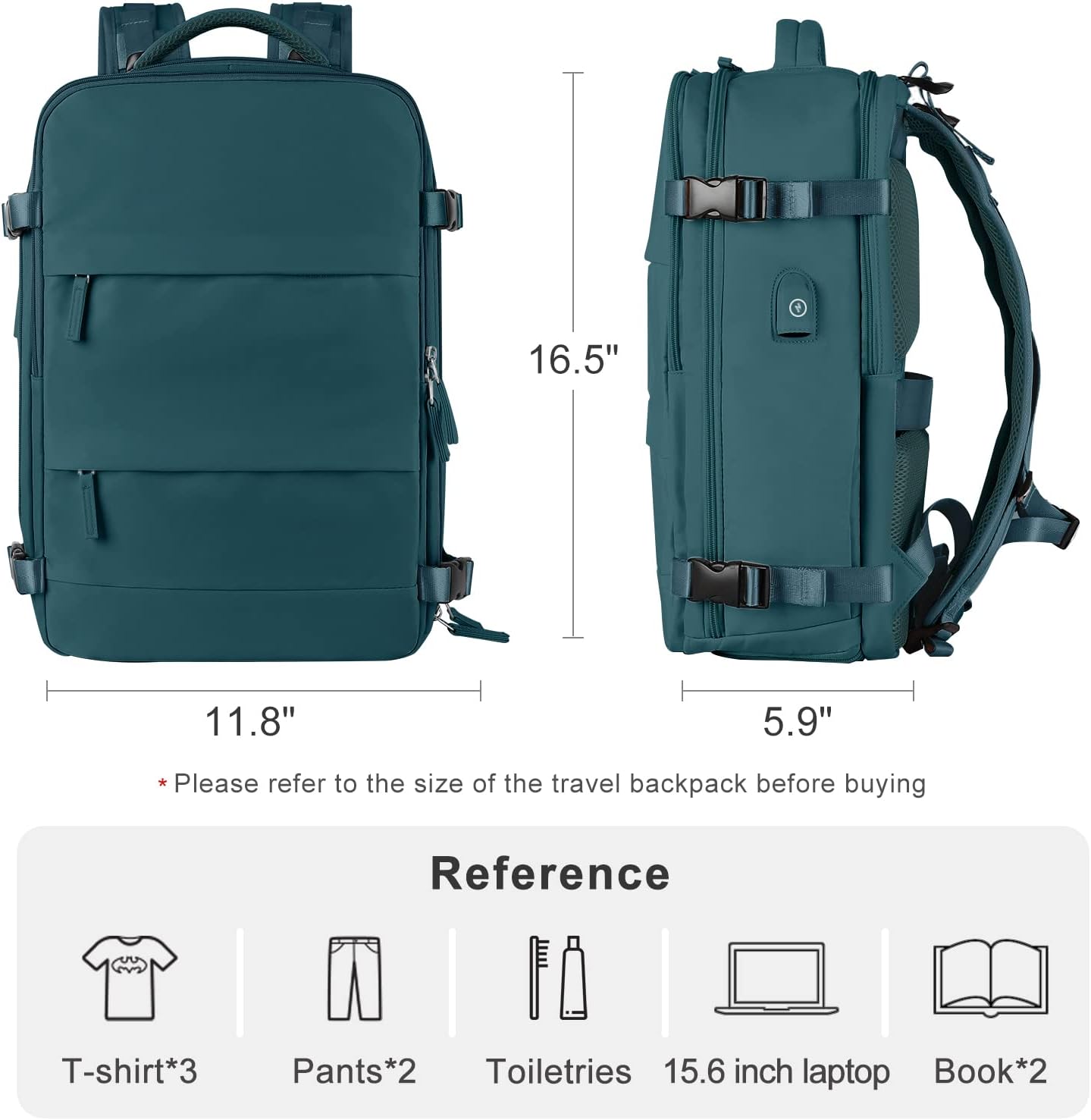 Mochila de Viaje Casual Personal para Cabina Azul Pavo - Imagen 2