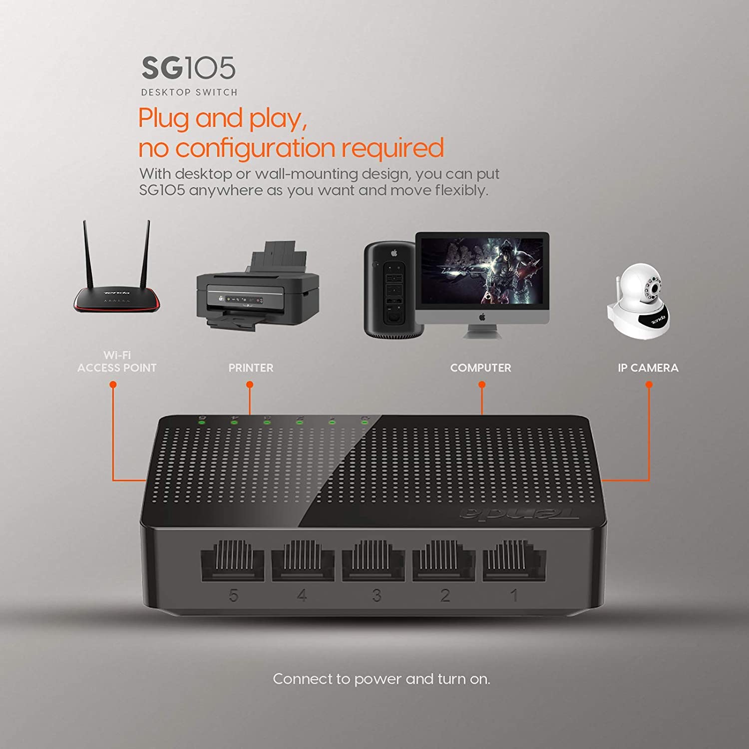 Switch de Escritorio 5 puertos Gigabit 10/100 Mbps SG105 Tenda - Imagen 6