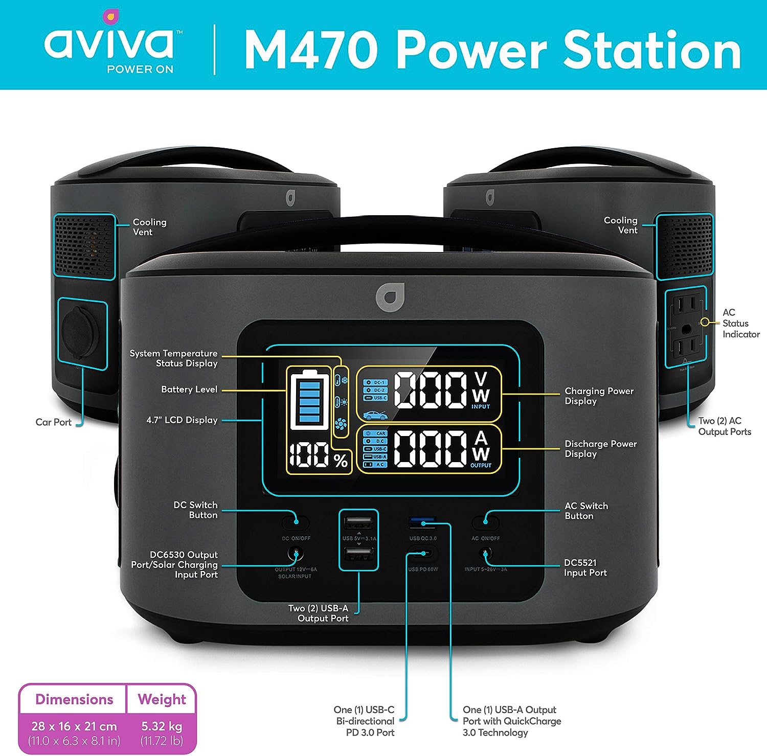 Estación de Energía Portátil 300W/470 Wh Aviva - Imagen 4