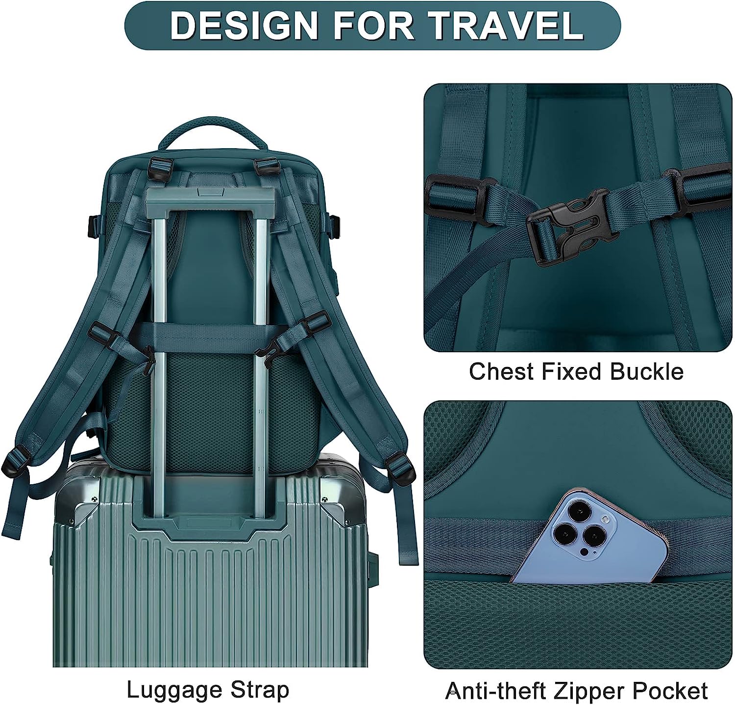 Mochila de Viaje Casual Personal para Cabina Azul Pavo - Imagen 10