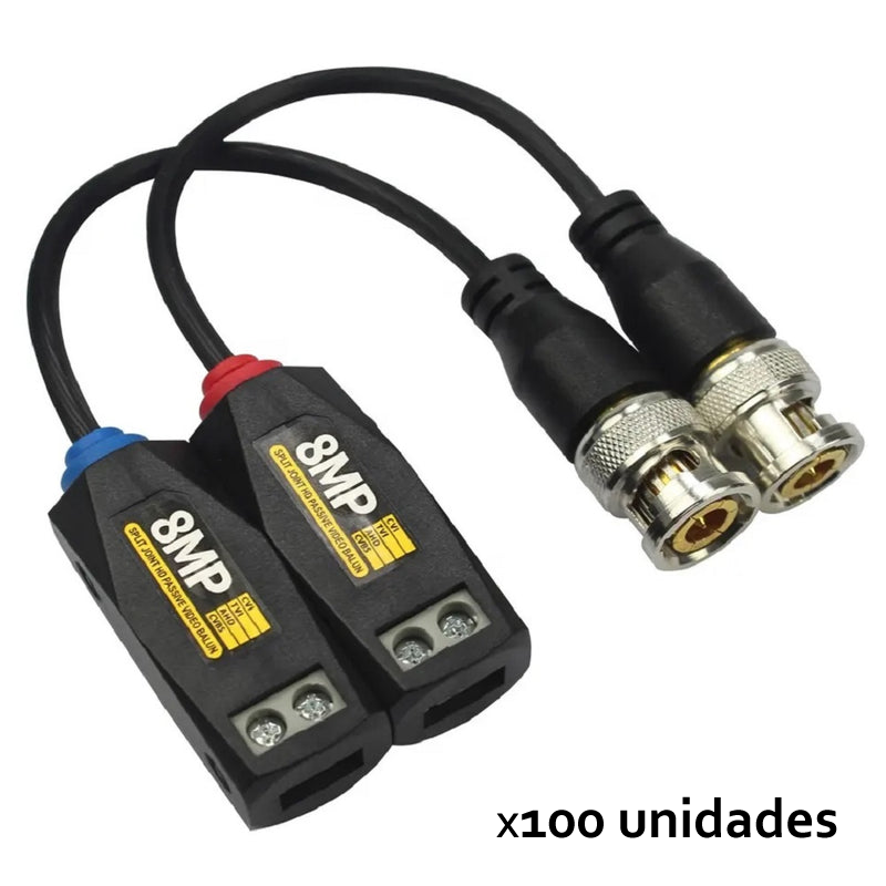 Video Balun Pasivo KIT 100 Unidades 4K hasta 8MP para Camaras CCTV CF800 ZKTeco