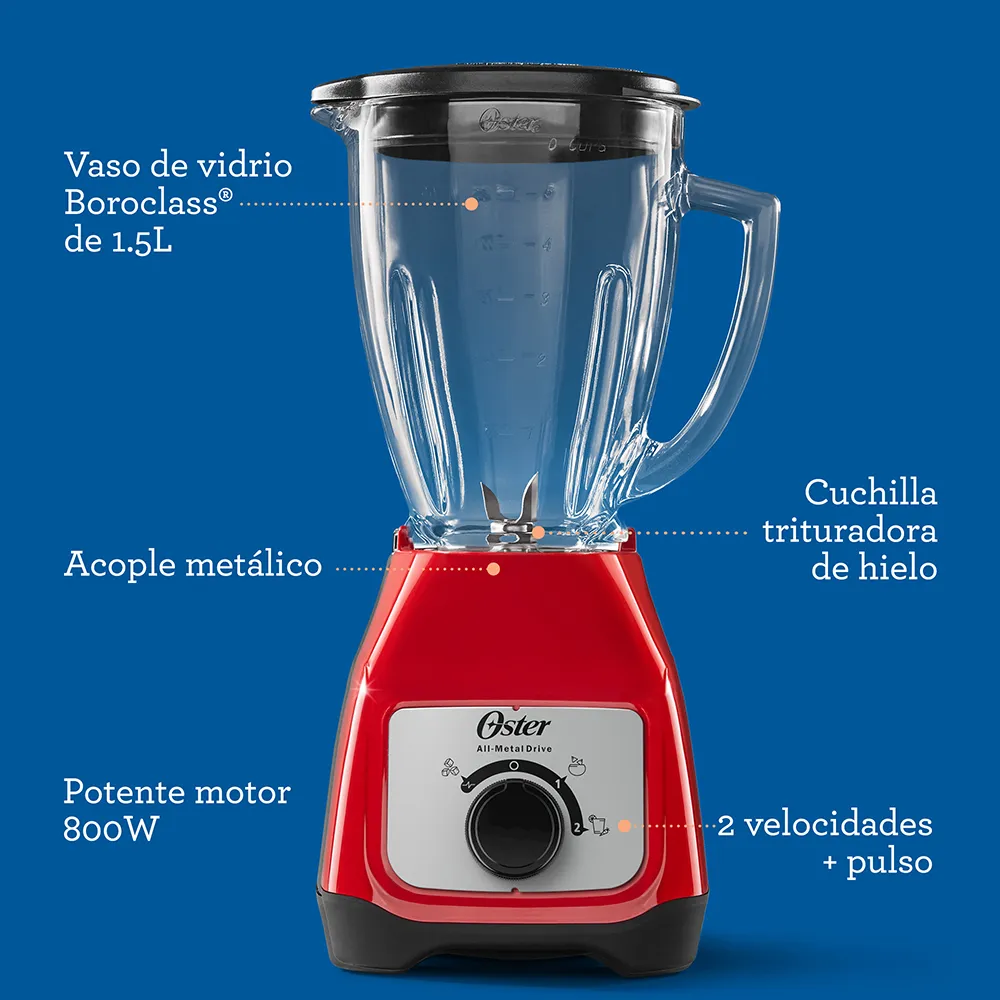 Licuadora con Vaso Plástico y Control de Perilla Rojo Oster - Imagen 6