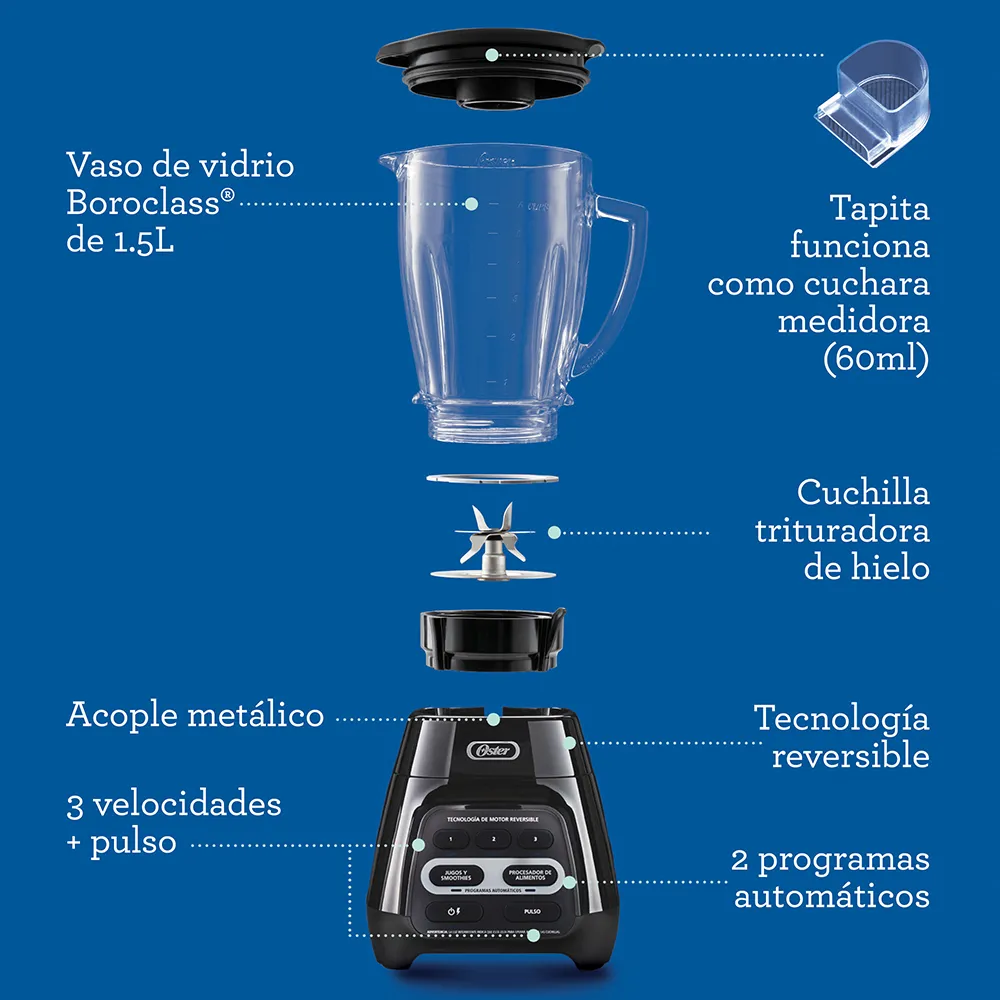 Licuadora con programas automáticos y tecnología reversible Oster - Imagen 7