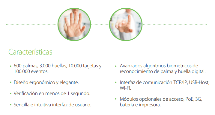 Terminal Biométrica Asistencia y Control de Acceso Palma y Huella Digital P160 ZKTeco - Imagen 8