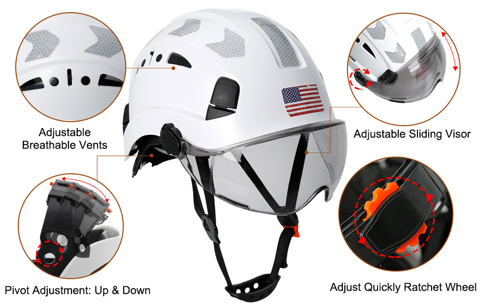 Casco de Seguridad Certificado con Visera Correas para la Barbilla Reflectantes y ABS Aolamegs - Imagen 5