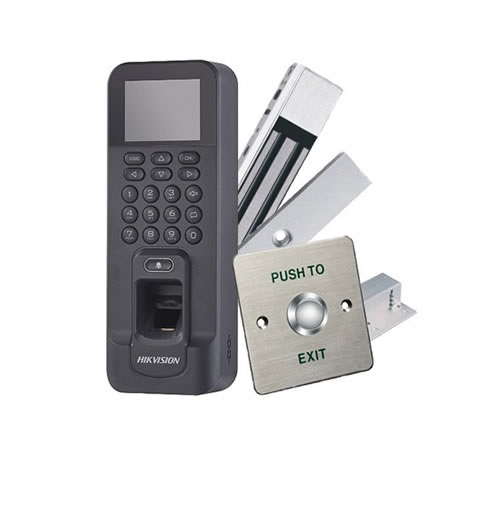 Terminal Kit Control de acceso lector de huellas y tarjetas Incluye Electroimán Botón de Salida y Montajes Z y L para imán DS-KAS261 HikVision