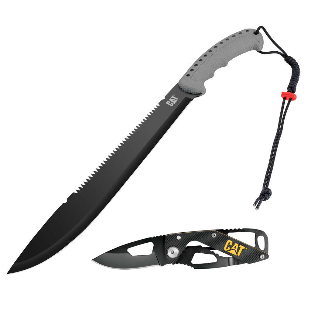 Machete de 53cm y Cuchillo Plegable Acero Inoxidable Caterpillar
