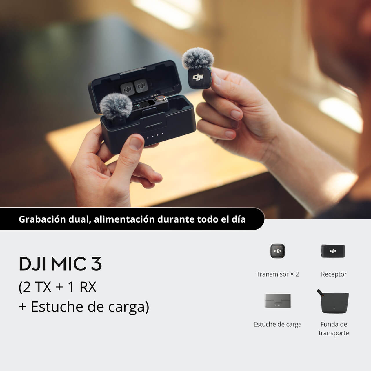 Micrófono 2TX + 1RX Combo Mic 3 DJI - Imagen 7