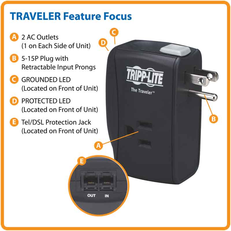 Protector contra sobretensiones - 15 A Tripp Lite Portatil - Imagen 2