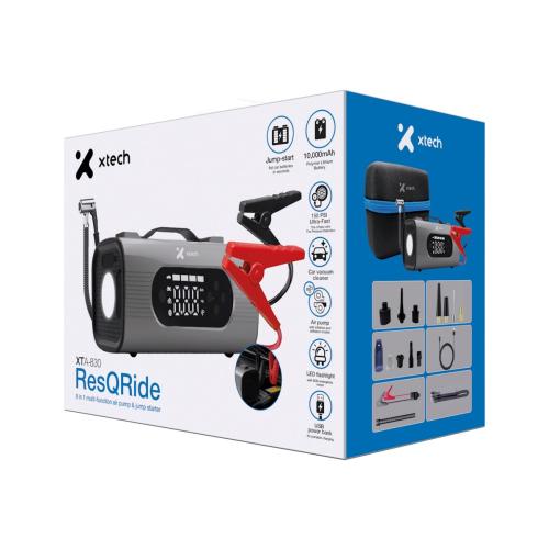 Jumper Arrancador 10000 mAh Inflador 150 PSI Powerbank 8 en 1 ResQRide Xtech - Imagen 5